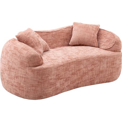 Canapé 2 places courbé rose pour petit salon, chambre ou bureau, avec 2 coussins et assise confortable en mousse et ressorts, prêt à l'emploi - CHICFURN (1/5)