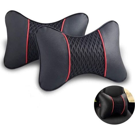 Black Car Headrest Neck Pillow Dual Purpose Bone Car Custom Soft Headrest Interior Car Interior Red and Black (One Size) (1/5)