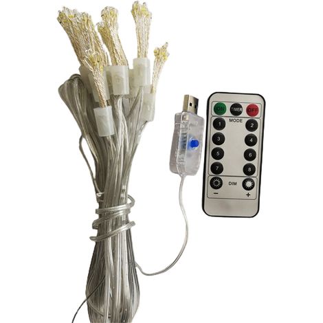Guirlande lumineuse LED Noël 10 branches pissenlit, 100 LED en cuivre USB, blanc, lot de 1 (1/4)