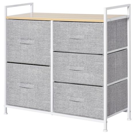 5 Drawer Linen Storage Unit with Shelf and Handles - Metal Frame, Adjustable Feet for Home Organization - Grey Dresser for Hallway