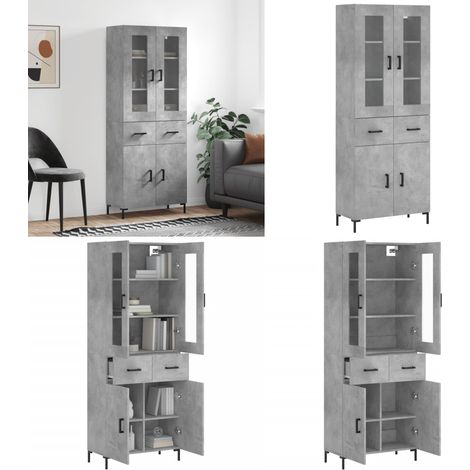 Buffet haut Gris béton 69,5x34x180 cm Bois d'ingénierie - Buffet Design Moderne - Meuble Rangement Gris - Armoire Cuisine - Buffet Haute Capacité - Mobilier Salon - Home & Living (1/5)