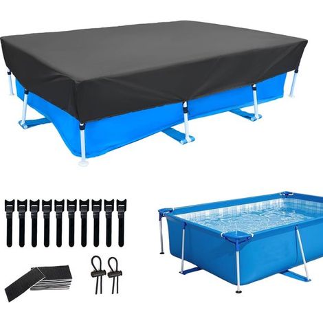 Couverture de piscine - Noire - 223 cm x 152 cm x 30 cm - Accessoires de fixation inclus - Imperméable et résistante aux UV, convient aux piscines hors-sol (1/5)