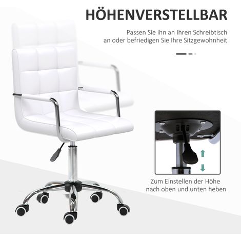 Chaise de bureau HOMCOM vintage, hauteur ajustable, 5 roues pivotantes, 52,5 x 54 x 99 cm, blanc (1/4)