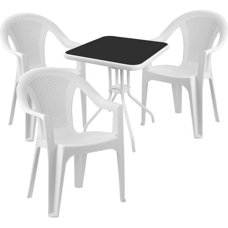 Bistrogarnitur 4-teilig Weiß/Schwarz Stapelstuhl Weiß-MMC33081WB+3xMISC128BI (1/3)