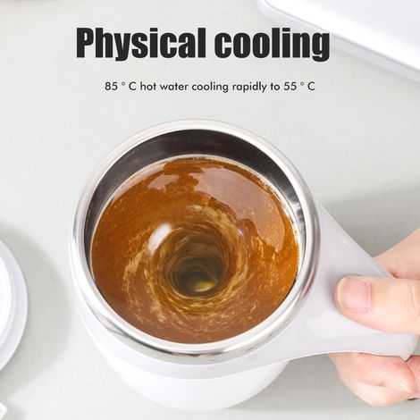 Selbstumrührender magnetischer Edelstahlbecher, 380 ml, weiß, drehbarer Becher für Milch und Kaffee, tragbar, inklusive Verpackung (1/5)