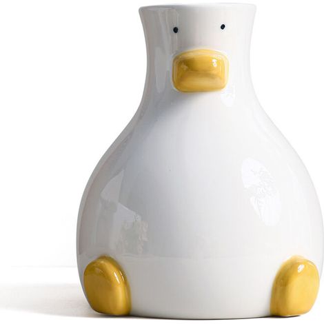 Moderne weiße Blumenvase mit einzigartiger Entenfigur, runde und ästhetische Tischdekoration, künstlerische Vase 20 cm