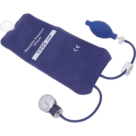 Poche de perfusion pression 1000 ml TPU réutilisable avec manomètre doré bleu pour urgences extérieures et réanimation (1/5)