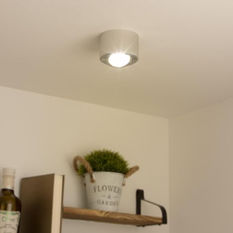 Flacher Aufbaustrahler rund schwenkbar Deckenleuchte - Farbe: Alu-gebürstet - LED Leuchtmittel: 5W Warmweiß 230V dimmbar 60° (1/5)