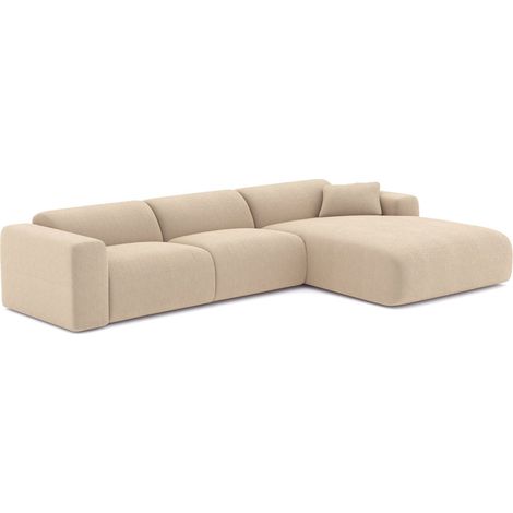Canapé grand angle droit 5 places en velours côtelé beige MYRA (1/5)