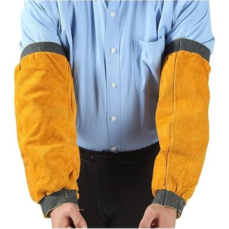 Manchons de soudage en cuir, manchons de soudage en cuir pour hommes et femmes, manchons de protection de bras de jardinage résistants à la chaleur et aux flammes, paire de manchons de protection de t (1/4)