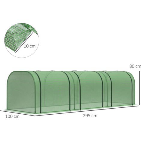 Serre en aluminium, trois portes enroulables, bâche robuste, structure en acier, verte, 2,95 x 1 x 0,8 m (1/5)