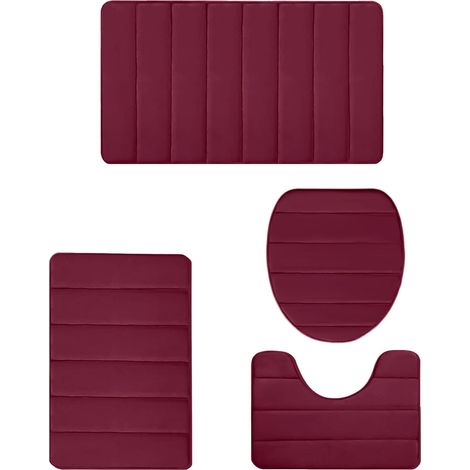 Bath Mat - Memory Foam With Velvet Fleece Surface And Rubber Non Slip Backing - For Bathroom Shower Toilet - 4 Pieces Set - 40x60 Cm 40x50 Cm 38x42 Cm 38x49 Cm - Beige (1/5)