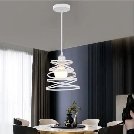 Lustre Salon Blanc E27 Lampe Suspension Luminaire Industrielle en Métal pour Salon Chambre (1/4)