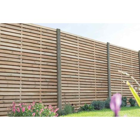 Forest Garden Contemporary Double Slatted Fence Panel 1800 x 1800mm 6ft x 6ft