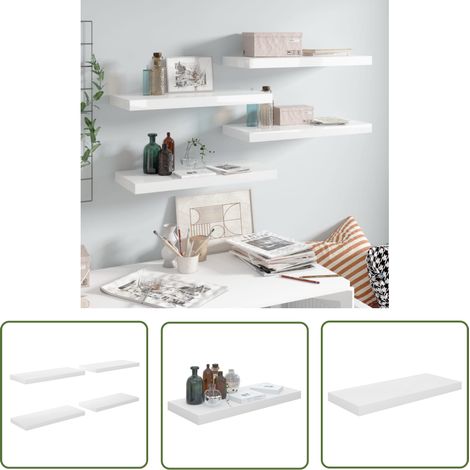 The Living Store Étagère murale flottante 4 pcs Blanc brillant 60x23,5x3,8cm MDF - Étagère Murale - Étagères Murales - Étagère Flottante - Rangement Mural - Décoration Murale (1/5)