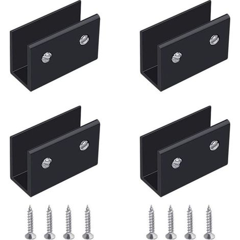 Pince à Verre, 4 Pièces de Support d’Étagère en Verre Murale Support Tablette Verre Noir, Fixation Tablette Verre Réglable en Alliage d'Aluminium, Pour Verre de 8 à 10 mm d'Épaisseur (1/5)