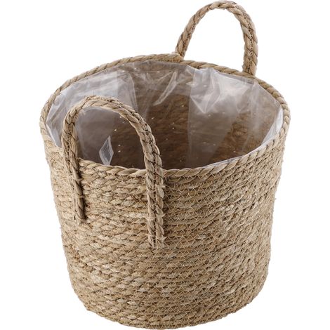 Panier en paille tressée à la main style nordique, décoration et rangement pour plantes intérieur/extérieur 30x27 cm (1/5)