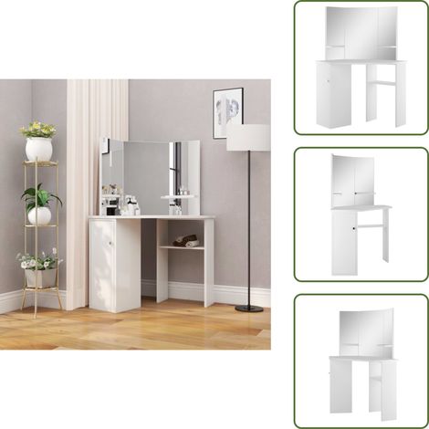 The Living Store Toeletta Tavolino da Trucco ad Angolo Bianco - Toeletta da angolo