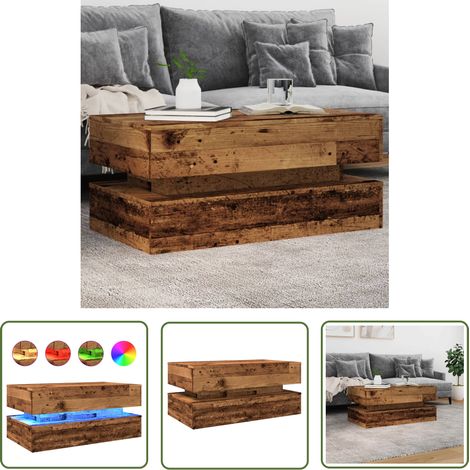 vidaXL Couchtisch mit LED-Leuchten Altholz-Optik 90x50x40 cm (1/5)