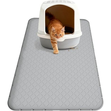 Tapis pour litière pour chat - Tapis anti-litière - Silicone - 86 x 56 cm - Gris (1/5)