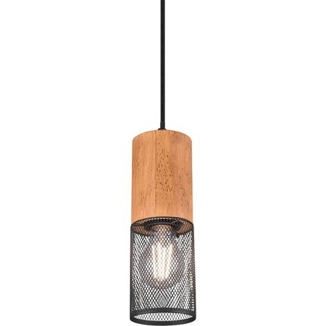 Suspension Tosh Noir 1xE27 Cage Bois Et Métal Ø10 cm Trio Lighting (1/5)