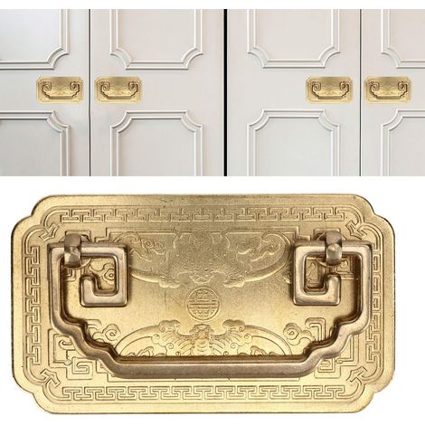 Poignées carrées en forme de chauve-souris, style mobilier chinois ancien, poignées en cuivre pur, portes et tiroirs d'armoires classiques, poignées rétro épaisses entièrement en cuivre, couleur laito (1/5)