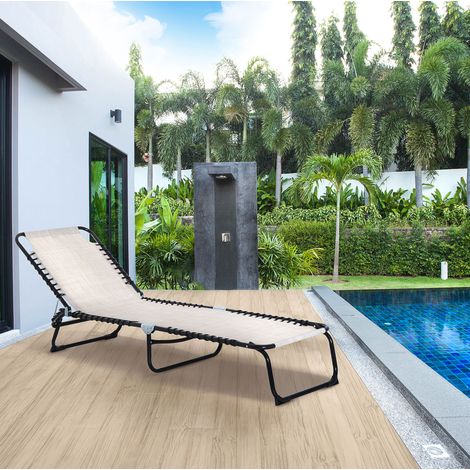 chaise fauteuil pliable dossier reglable acier ecru OKMYHOME (1/3)