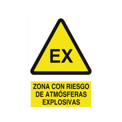 Señal adhesiva 210x148 mm para zonas de riesgo de atmósferas explosivas.