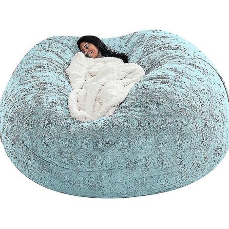 Pouf Lazy Sofa en fausse fourrure - 135 cm x 65 cm - bleu ciel