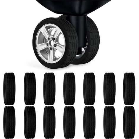 Lot de 14 protections en silicone pour roulettes de bagages – Réduction du bruit – Antidérapantes et absorbantes – Noires (1/5)
