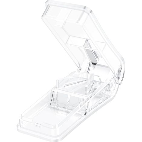 Pill cutter for cutting and crushing pills of various sizes easy to carry (transparent).