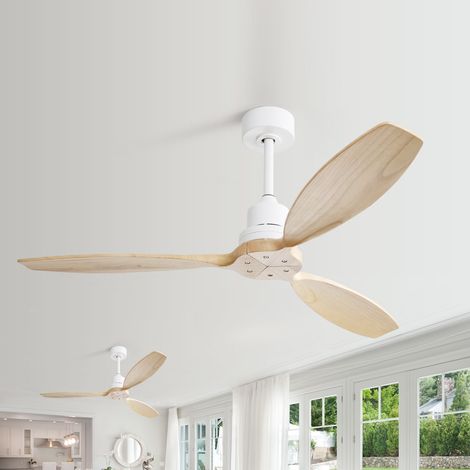 132 cm Deckenventilator mit Einbaufunktion – 3 Massivholzflügel – 6 Geschwindigkeitsstufen – Fernbedienung – 2 Luftstrommodi – Leiser, reversibler Motor – Natur