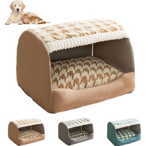 Komfortable Hundehütte, faltbares und warmes Hundebett, Indoor-Hundehütte mit herausnehmbarer Matte, maschinenwaschbar, geeignet für kleine, mittlere und große Hunde, Lomi Brown. (1/5)