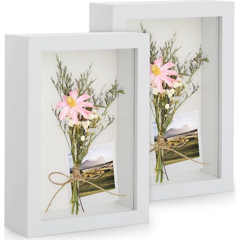 3D Cadre Boîte 10x15 cm (4x6 Pouce), 2pcs Cadre 3D Profond avec Vitre Transparente Incassable pour Fleurs, Souvenirs, Diamond Painting - 3cm Profondeur/ Blanc (1/5)