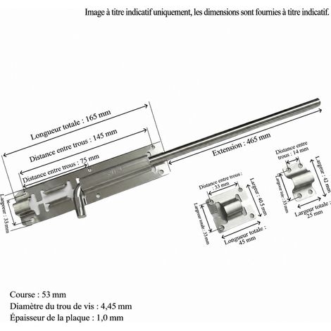Verrou de porte à tige coudée inox 201 12 mm x 60 cm avec vis 12 60 cm 201 5 g – Livraison gratuite