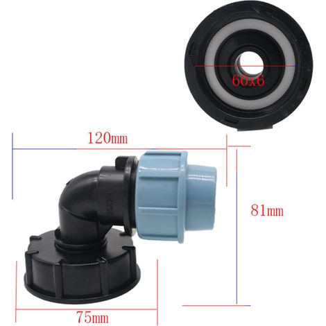 Adattatore per serbatoio IBC S60X6 - Connettore per tubo flessibile per serbatoio d'acqua IBC - Gomito di uscita da 25 mm (1/4)