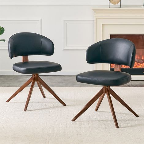 Chaise de Bureau Pivotante - 54.5x50.5x77cm - Fauteuil Rotatif 360 Degrés Rembourré Confortable Métal Salon - Noir (1/5)
