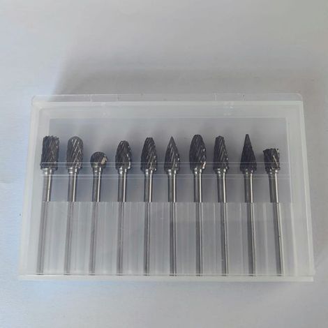 10-teiliges Set aus Wolframkarbid-Rotationsfräsern, Doppelschneid-Rotationsfräser mit 3-mm-Schaft, Polier- und Bohrwerkzeugset (1/5)