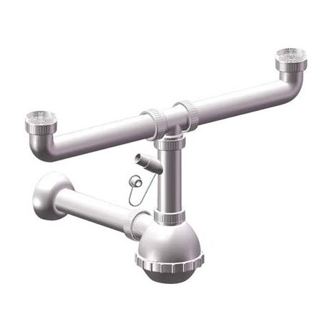 SIFONE PP A BOTTIGLIA 2 VASCHE + 1 ATTACCO - BIANCO MM 40/32 11/2- 5 pezzi