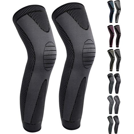 Fasce compressive lunghe per gambe e ginocchia per proteggere le gambe. Unisex, adatte a sport come basket e ciclismo - Nero XXL (1/5)
