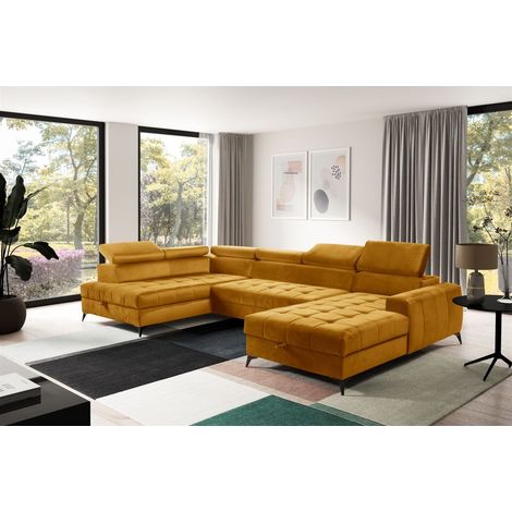 Wohnlandschaft Schlafsofa AGNESA Stoff Salvador Honiggelb Ottomane Rechts (1/5)