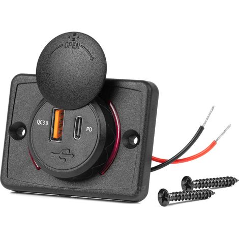 Caricabatterie da auto con prese USB impermeabili, formato quadrato USB + USB-C QC3.0 12V 24V amio-04231 (1/5)