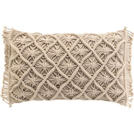 Coussin Déhoussable 30x50 cm en Coton Macramé - Indy Élégance et Confort Bohème (1/4)