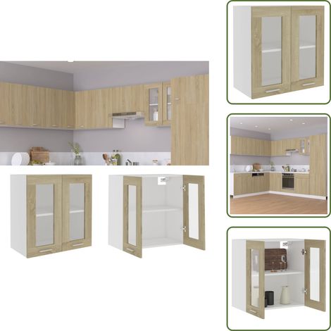 Armadio con ripiani - vidaXL Mobile Pensile con Vetro “Lyon” Rovere Sonoma 60x31x60 cm - Armadio rovere
