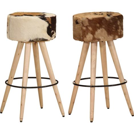 vidaXL Tabourets de bar lot de 2 cuir véritable et bois de manguier (1/5)