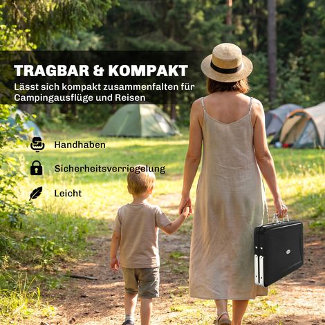 Barbecue fumoir charbon acier inoxydable grille pliable poignée pieds, parfait grillades camping, 40x28x25,5 cm, noir (1/4)