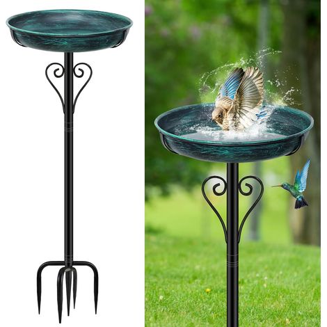 1 Bain D'oiseaux, Métal, Base 5 Pieds, Bol Amovible, Décoration Jardin (1/5)