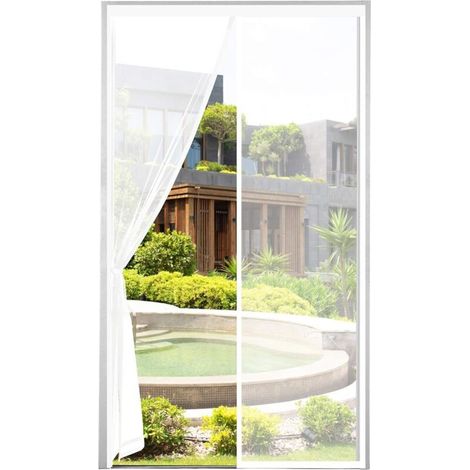 Thick mosquito net door, 90 x 210 cm, ultra-dense mesh, anti-flies and insects, magnetic strip, automatic closure, white. (1/4)