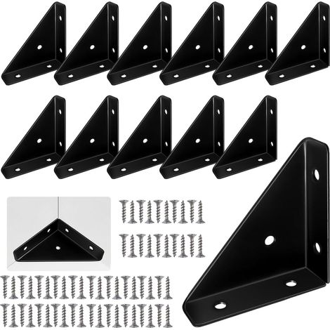 Lntyq 12 Stück Dreieck-Regalhalterungen aus Metall, schwarze Dreieck-Regalhalterungen, Eckstreben aus Metall, Dreieckhalterung für Möbel, Winkelhalterung mit Schrauben, für Schreibtischbettkante (1/5)
