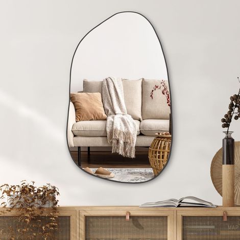 Miroir mural asymétrique irrégulier - 85 cm x 52 cm - Noir moderne - Décoration murale bohème vintage pour salle de bain, chambre à coucher, salon, entrée, cheminée, fixation murale (noir (1/5)